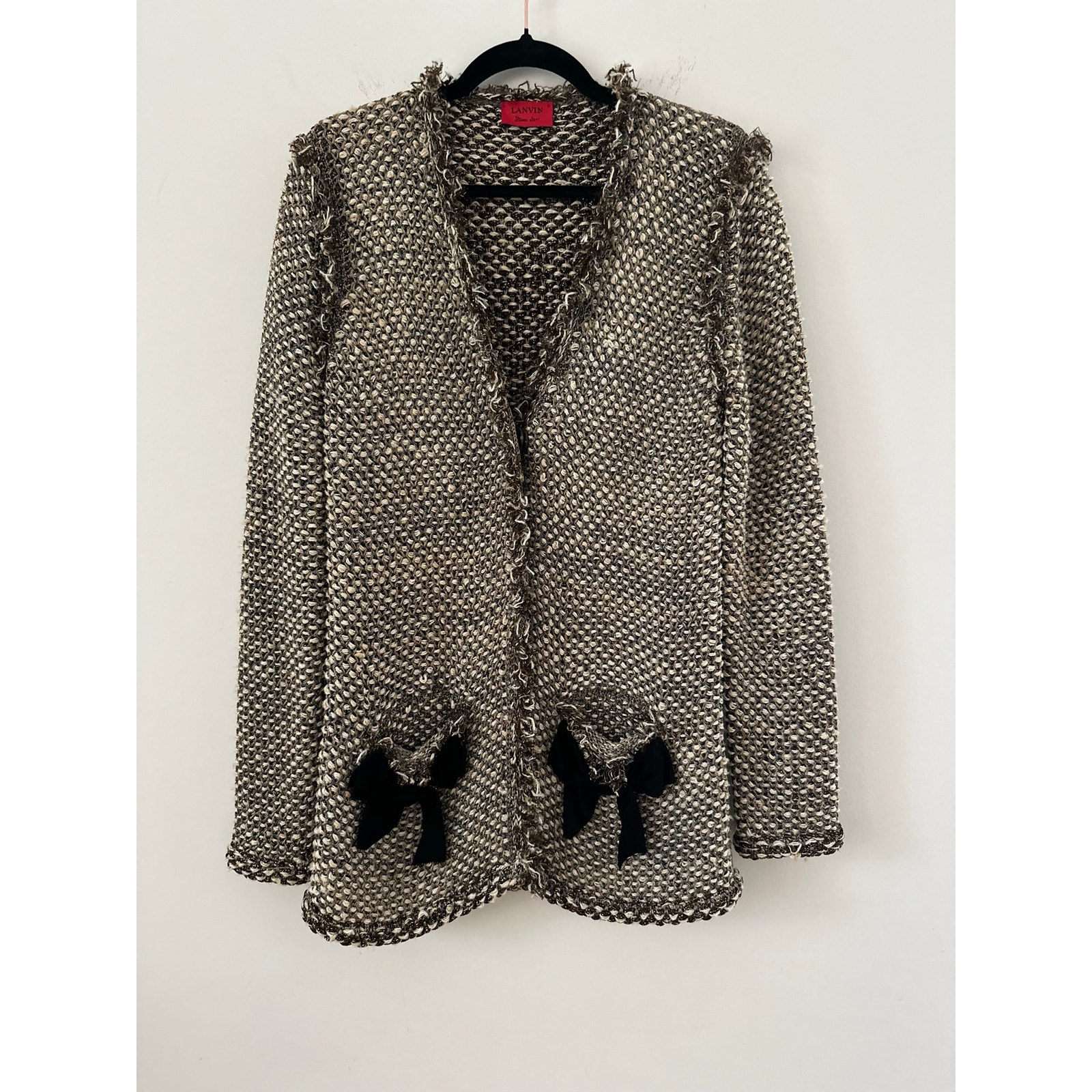 Lanvin Evening Lurex Cardigan Women's Large Brown Metallic V-Neck Grosgrain Bow — image 2 of 8